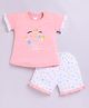 Nottie Planet Cotton Half Sleeves Happy Together Printed Top & Shorts Set - Pink