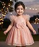 Babyhug Woven Sleeveless Party Dress With Sequin Detailing & Bow Applique - Peach
