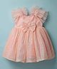 Babyhug Woven Sleeveless Party Dress With Sequin Detailing & Bow Applique - Peach