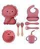 FunBlast Lion Theme Silicone Baby Tableware Feeding Set  8 Pcs Dark Pink