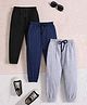 Trampoline Cotton Blend Pack Of 3 Solid Track Pants - Blue Grey & Black