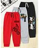 Trampoline Cotton Blend Pack Of 3 Bike & Panda Printed Track Pants - Red Grey & Black