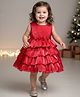 Babyhug 5 Layered Sleeveless Party Dress With Floral Applique & Frill - Red