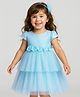 Babyhug 5 Layers With Cotton Lining Cap Sleeves Tiered Glitter Mesh Party Dress With Flower Applique - Light Blue
