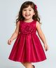 Babyhug Woven Sleeveless Pleated Party Dress with Floral Applique & Pearl Detailing - Red