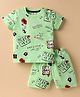 Mini Donuts Cotton Knit Half Sleeves Co-Ord Short Night Suit with Super Cool Text Print - Light Green