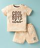 Mini Donuts Cotton Knit Half Sleeves Shorts Night Suit with Cool Boys Club Text Print - Cream