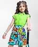Ollington St. Cotton Half Sleeves Top & Printed Skirt Set - Lime Green & Multicolor