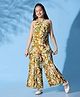 Fashion Dream Cotton Blend Sleeveless Floral Printed Top With Coordinating Palazzo Set - Mustard