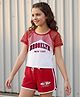 Pine Kids Single Jersey Knit Half Sleeves Top & Shorts Set With Brooklyn Print - Red & White