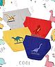 NUSYL Cotton Pack Of 4 Dinosaurs & Typography Printed Briefs - Yellow Royal Blue Red & Grey