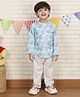 Polka Tots Cotton Woven Full Sleeves Floral Printed Night Suit Set - Blue
