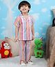 Polka Tots Cotton Woven Half Sleeves Striped Coordinating Night Suit Set - Multi Colour