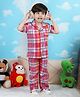 Polka Tots Cotton Woven Half Sleeves Checked Coordinating Night Suit Set - Magenta