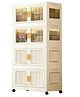 House of Quirk 4 Layer Storage Box Cabinet Wardrobe with Wheels Durable Plastic Foldable Closet Organizer for Clothes, Bags, and Living Room Storage 45cm - Cream