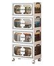 House of Quirk 4 Layer Storage Box Wardrobe with Wheels Durable Plastic Foldable Closet Organizer with Multiple Compartments for Clothes, Bags, and Living Room Storage (45cm, White)