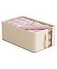 House of Quirk Oxford Cloth Storage Bins Foldable Storage Containers with Mesh Window for Organizing Baby Clothes, Baby Blanket, Jeans, Toys, Books, Closet & Wardrobe Shelves 1-Pack- Small Beige