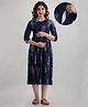 CeleBravo Rayon Three Fourth Sleeves Leaves Motifs Printed Maternity Dress With Nursing Access - Blue