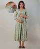 CeleBravo Rayon Three Fourth Sleeves Floral Foil Motifs Printed Maternity Dress With Nursing Access - Sea Green