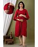 CeleBravo Rayon Half Bell Sleeves Polka Dots Printed Maternity Dress With Nursing Access - Maroon