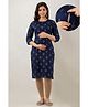 CeleBravo Rayon Three Fourth Sleeves Abstract Motifs Printed Maternity Kurta With Nursing Access - Blue
