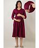 CeleBravo Rayon Three Fourth Sleeves Foil Ethnic Motifs Printed Maternity Dress With Nursing Access - Wine