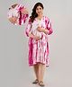 CeleBravo Rayon Three Fourth Sleeves Tie Dye Maternity Dress With Nursing Access - Pink