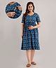 CeleBravo Cotton Half Sleeves Ikat Printed Maternity Dress With Nursing Access - Blue