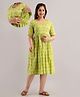 CeleBravo Cotton Half Sleeves Ikat Printed Maternity Dress With Nursing Access - Green