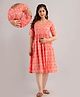 CeleBravo Cotton Half Sleeves Ikat Printed Maternity Dress With Nursing Access - Pink