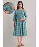 CeleBravo Rayon Three Fourth Sleeves Paisley Printed Maternity Dress With Nursing Access - Teal Blue