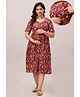 CeleBravo Pure Cotton Half Sleeves Floaral Printed Maternity Dress With Nursing Access - Red