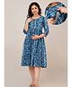 CeleBravo Rayon Three Fourth Sleeves Tie Dye Maternity Dress With Nursing Access - Blue