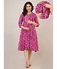CeleBravo Rayon Three Fourth Sleeves Tie Dye Maternity Dress With Nursing Access - Purple