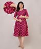 CeleBravo Cotton Half Sleeves Floral Motifs Printed Maternity Dress With Nursing Access - Purple