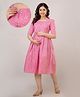 CeleBravo Cotton Half Sleeves Floral & Paisley Printed Maternity Dress With Nursing Access - Pink