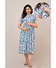 CeleBravo Cotton Half Sleeves Floral Printed Maternity Dress With Nursing Access - White & Blue