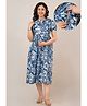 CeleBravo Cotton Half Sleeves Floral Printed Maternity Dress With Nursing Access - Blue