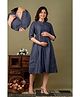 CeleBravo Denim Three Fourth Sleeves Solid Maternity Dress With Nursing Access - Blue