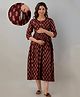 CeleBravo Rayon Three Fourth Sleeves Paisley Foil Motifs Printed Maternity Dress With Nursing Access - Maroon