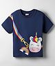 Babyhug Cotton Knit Half Sleeves Drop Shoulder T-Shirt With Unicorn Print - Navy Blue