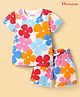 Honeyhap Premium 100%   Cotton Knit Half Sleeves Co-ords Shorts Night Suit with Bio Finish & Floral Print - Bright White