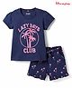 Honeyhap Premium 100%   Cotton Knit Half Sleeves Co-ords Shorts Night Suit with Bio Finish & Coconut Tree Print - Navy Blue