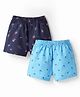 Pine Kids Cotton Woven Mid Thigh Boxers With Anchor Print Pack Of 2 - Light Blue & Navy Blue