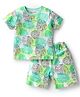 Kookie Kids Single Jersey Knit Half Sleeves Shorts Co-Ord Night Suit With Leaf Print - White