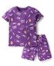 Kookie Kids Single Jersey Knit Half Sleeves Shorts Co-ord Night Suit With Street Style Text Print - Purple