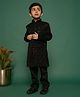 Vastramay Velvet Full Sleeves Threadwork Embroidered Sequins Embellished Sherwani Pant Set - Black