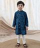 Tiber Taber 100% Cotton Full Sleeves Floral Printed Kurta Pyjama Set - Blue