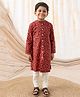 Tiber Taber 100% Cotton Full Sleeves Floral Printed Kurta Pyjama Set - Maroon