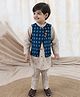 Tiber Taber 100% Cotton Full Sleeves Threadwork Embroidered Kurta Pyjama With Bandhani Printed Reversible Jacket Set - Blue